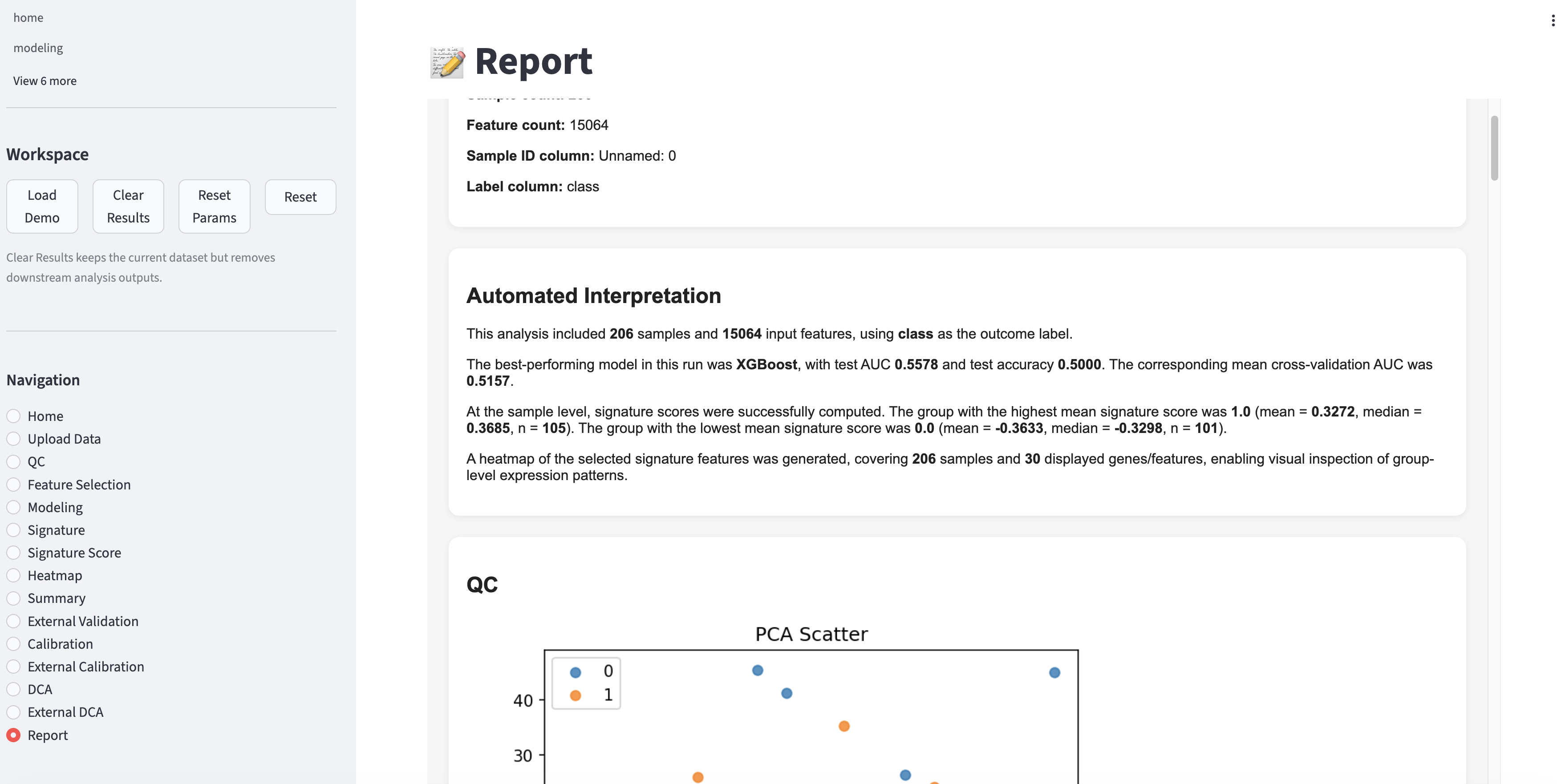 Automated report export screenshot
